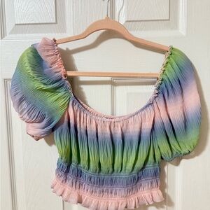 Multicolor Off-Shoulder Smocked Top
